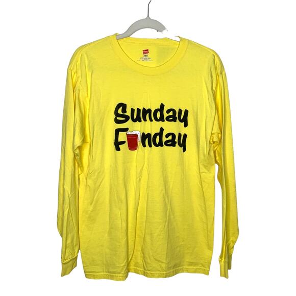3/$20  UPCYCLED HANES SUNDAY FUNDAY long sleeve graphic print t-shirt SZ M - Picture 1 of 5
